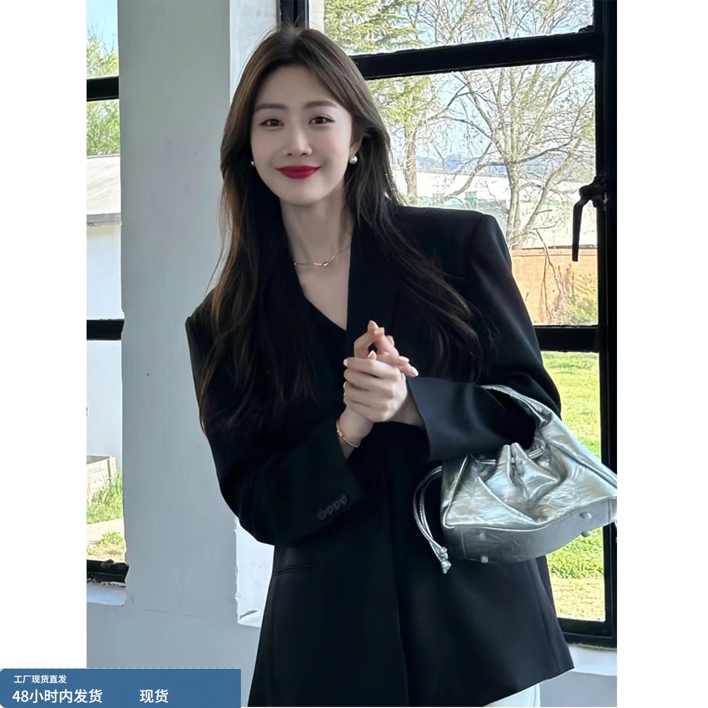 oversize黑色小西装外套女2025年秋冬新款高级感休闲宽松显瘦西服