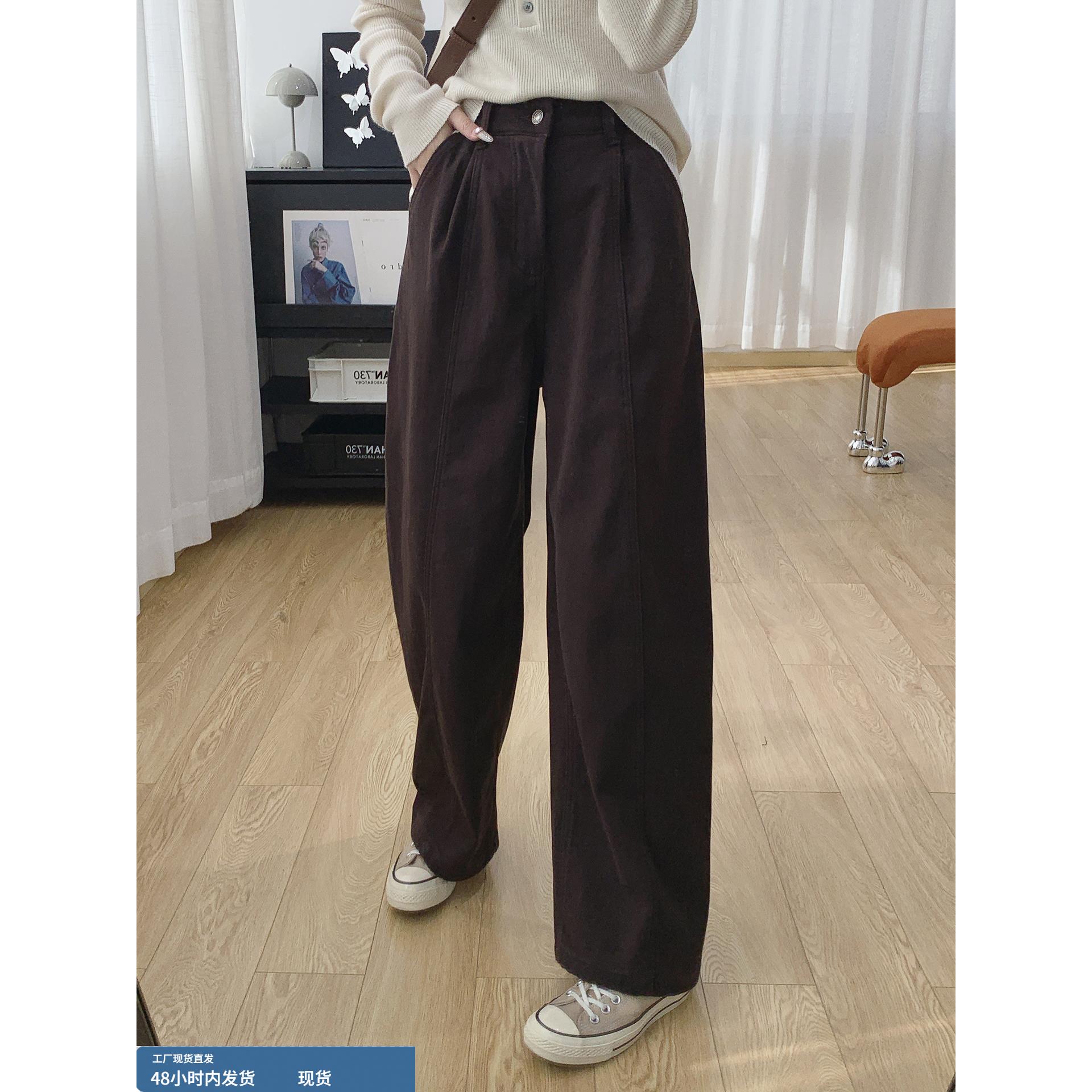 后半松紧腰宽松慵懒松弛感杨桃裤高腰显瘦加绒阔腿牛仔裤女秋冬