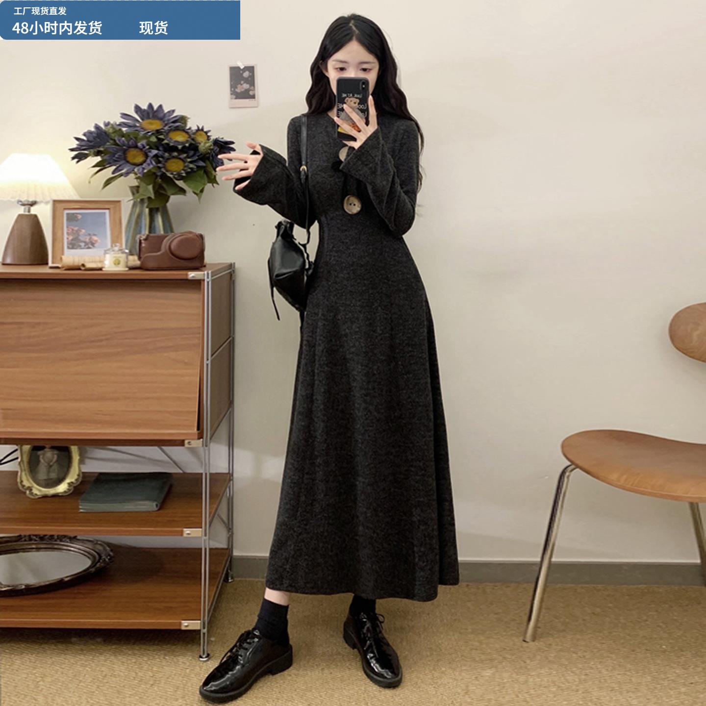 大码秋冬2025新款法式复古慵懒风气质显瘦设计感针织打底连衣裙子