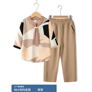 妈妈夏装雪纺衬衫七分袖50岁女人时尚小衫中老年女装夏装新款上衣
