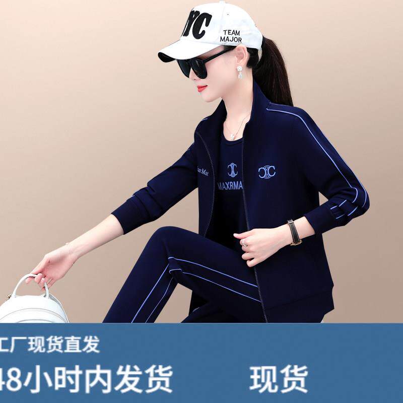 运动套装女春秋2025新款时尚宽松洋气女士广场舞休闲跑步服三件套