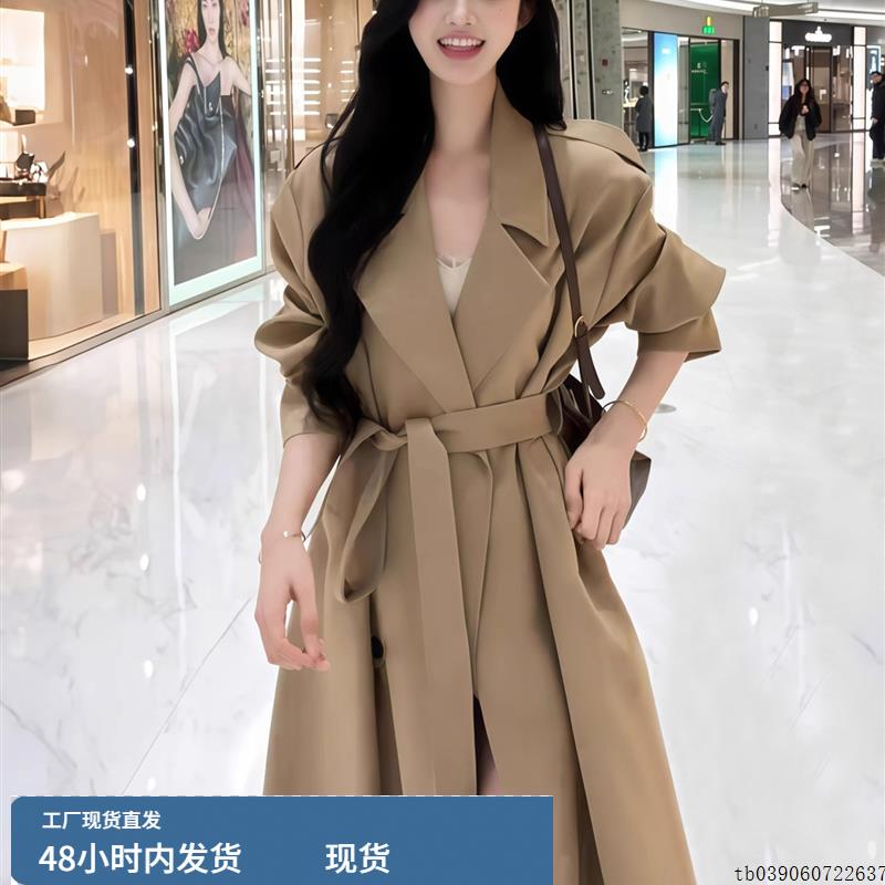 卡其色风衣外套女中长款2025秋季新款韩系收腰气质小个子过膝大衣