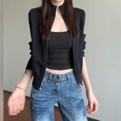 拉链毛衣针织开衫女2025秋装新款ins风辣妹短款显瘦百搭外套上衣