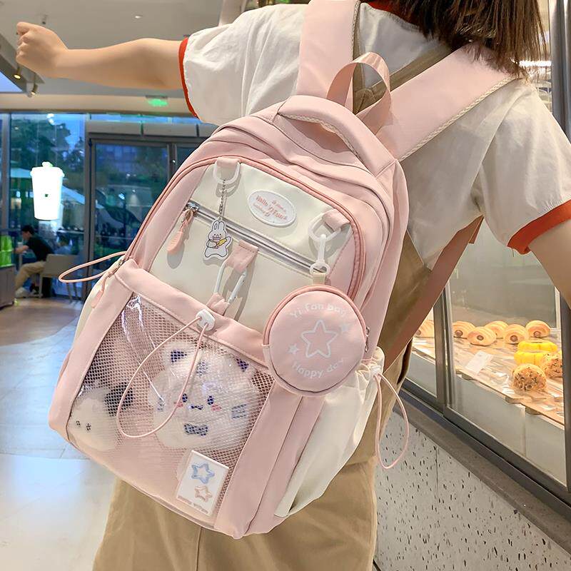 小学生书包女孩高颜值粉色初中女生小食量痛包可爱大容量双肩背包