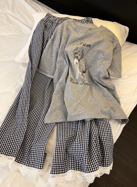 韩系可爱卡通小狗印花睡衣套装女2026春夏季新款家居服套装可外穿