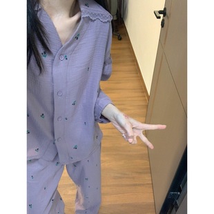 大码 新款 宽松家居服两件套 女2025秋季 韩系宅家慵懒风棉纱睡衣套装