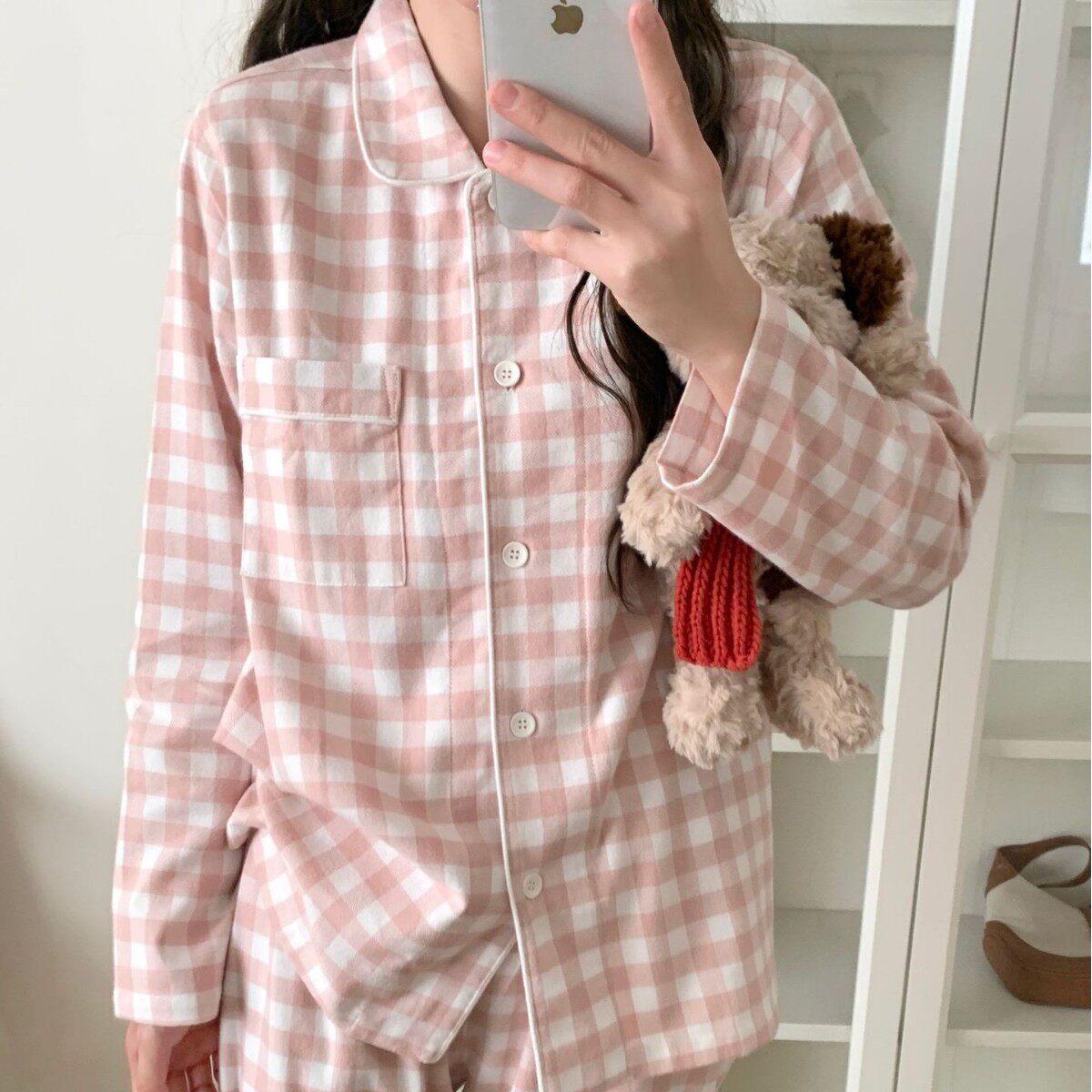 全棉无印风磨毛家居服情侣秋冬同款无侧缝工艺睡衣家居服套装粉红