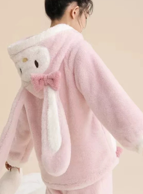 2025新款秋冬季可爱长耳兔耳朵卡通少女珊瑚绒睡衣保暖家居服套装