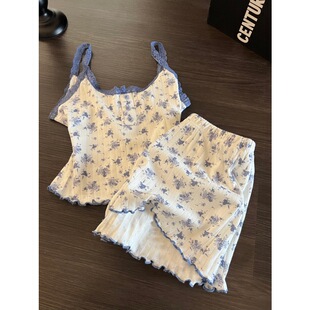 家居服套装 纯欲吊带短裤 2026夏款 日系ins甜美蕾丝小碎花睡衣女款