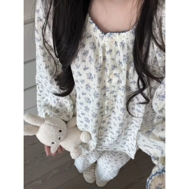 大码日系清新设计感碎花睡衣女款2026春季新款家居服两件套可外穿