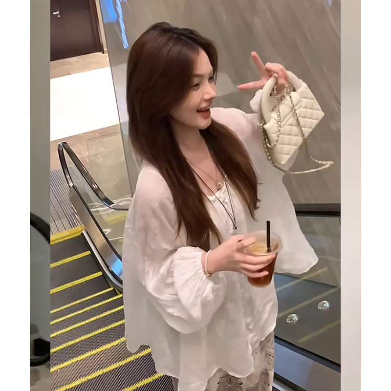 新中式复古慵懒风网纱长袖睡衣女睡袍/浴袍
