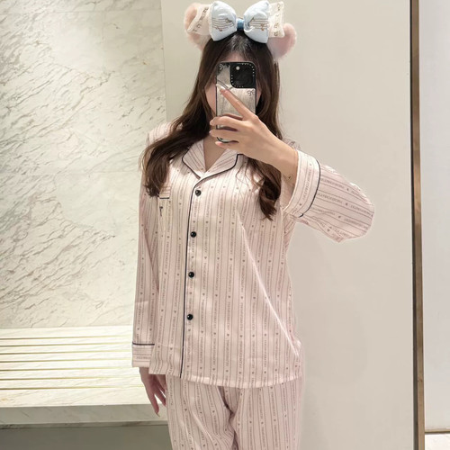 浅粉丝带vs水光绸冰丝睡衣女2025春夏秋季高级感长袖家居服套装