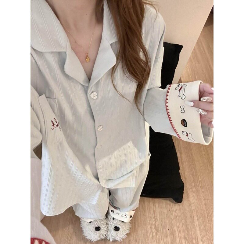 ins韩系休闲设计感开衫睡衣女款2026春季新款软糯亲肤家居服套装