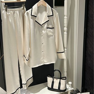 仿真丝纯色高级冰丝简可外穿家居服法式 新款 春秋季 醋酸睡衣女套装