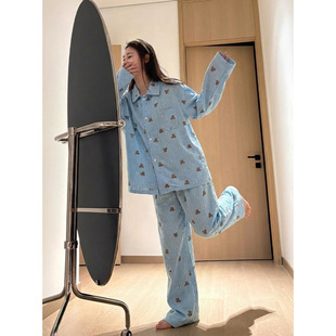 大码韩系松弛感卡通印花睡衣女秋季新款宽松舒适家居服套装可外穿