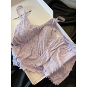 家居服套装 少女感舒适短裤 夏季 甜美少女小碎花紫色吊带睡衣女款