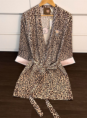 甜酷新中式豹纹黑皮kt睡袍女春秋季2025新款高级感休闲居家服睡衣