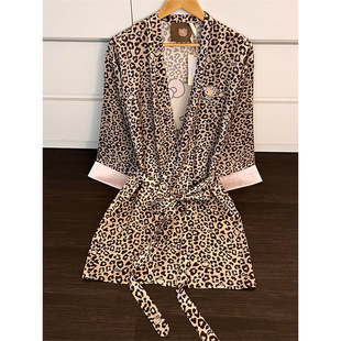 甜酷新中式豹纹黑皮kt睡袍女春秋季2025新款高级感休闲居家服睡衣