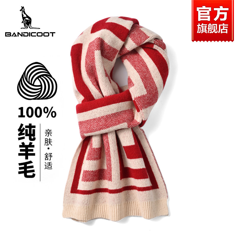 袋鼠围巾女冬季2025新款100%羊毛保暖送女友闺蜜生日礼物围脖礼盒