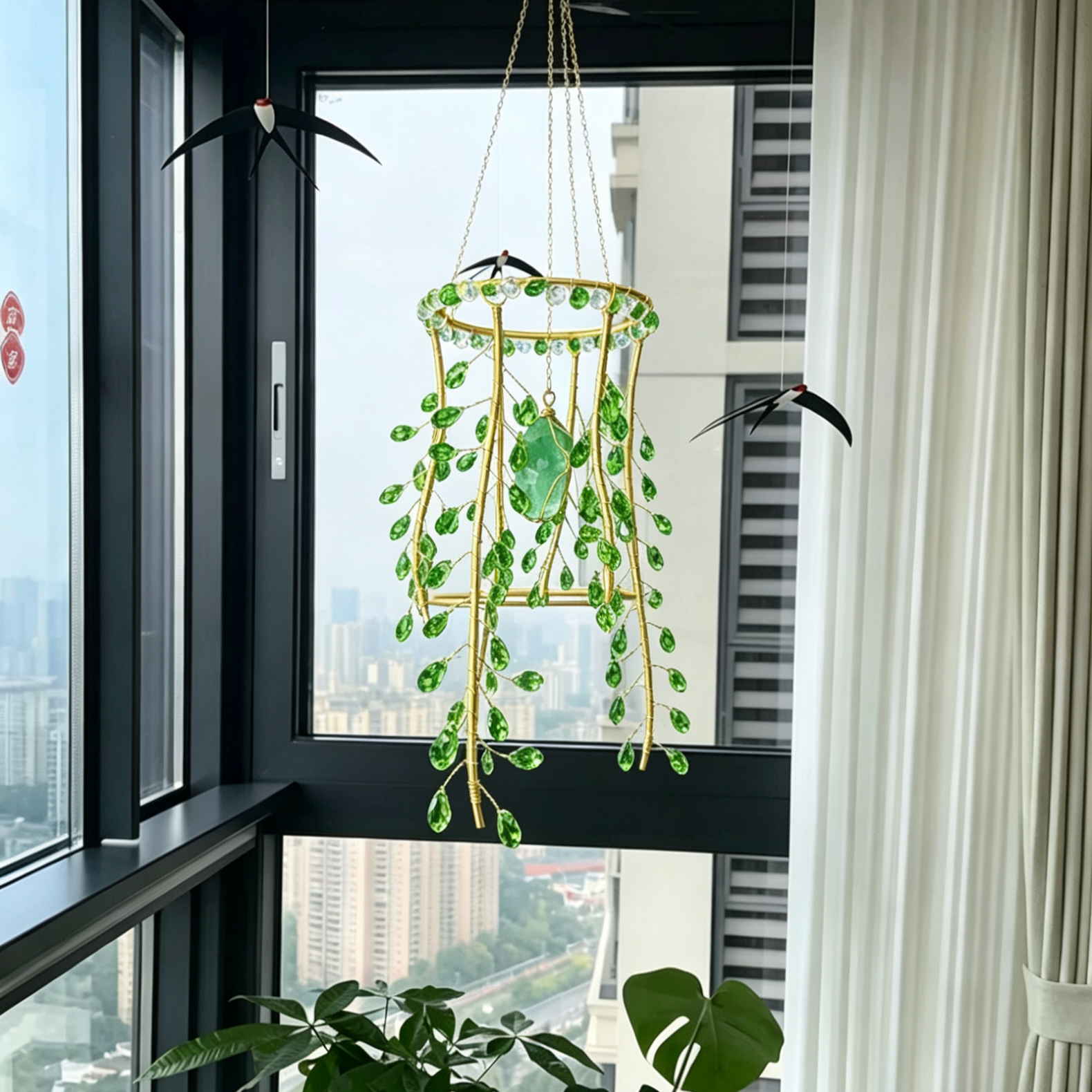 水晶玻璃柳枝无声风铃家居挂饰
