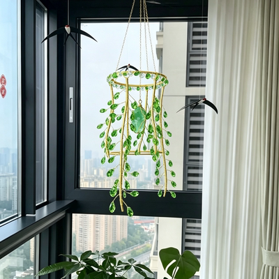 水晶玻璃柳枝无声风铃家居挂饰