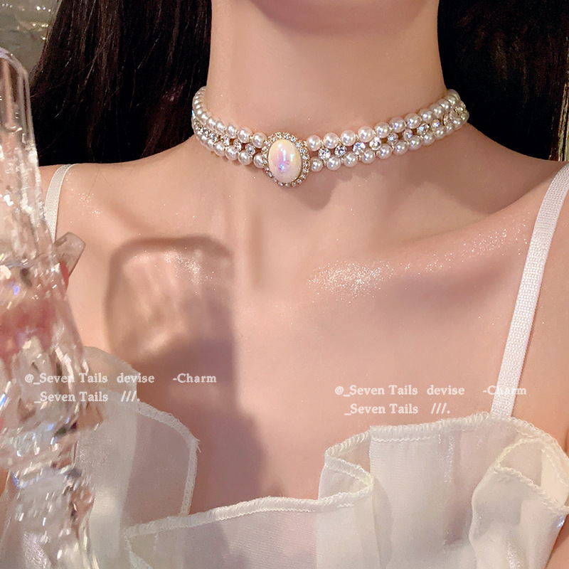 巴洛克珍珠镶钻双层项链法式时尚复古颈链轻奢小众气质项饰女