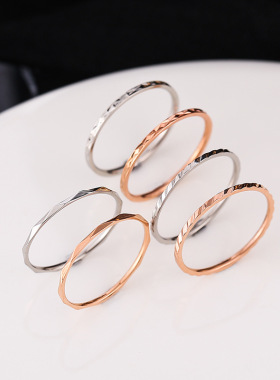 wish气质韩版简约钛钢戒指女菱形批花不锈钢戒指情侣时尚网红指环