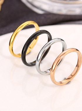 日韩外贸简约钛钢素圈光面戒指女情侣戒指对戒细不锈钢指环潮饰品