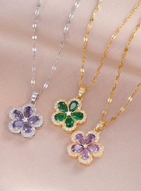 项链女 网红锆石蓝色花朵项链日韩小清新个性百搭甜美森系锁骨链