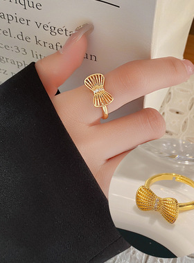 小红书爆款铜镀金色蝴蝶结戒指女时尚开口可调节指环气质百搭尾戒