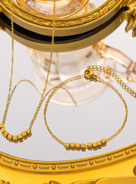 简约百搭八方来财小方珠脚链钛钢不掉色沙滩脚环女生饰品礼物