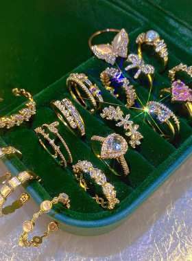 ins潮珍珠锆石戒指女高级感小众气质开口食指环轻奢复古手饰