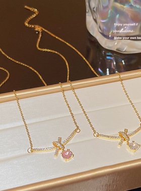 小红书爆款时尚蝴蝶结流苏锁骨链精致高级感气质百搭钛钢项链