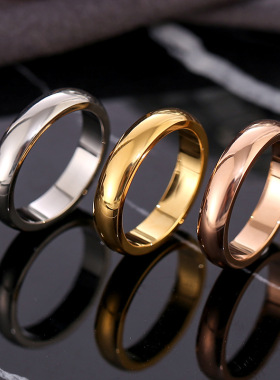 欧美热款简约钛钢宽版光面素圈戒指情侣对戒食指不锈钢个性潮戒指