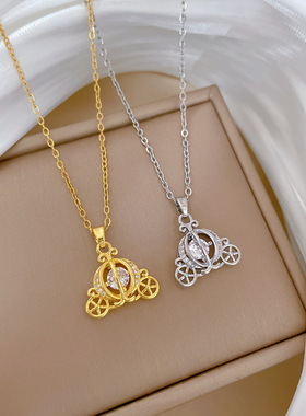 【钛钢】香车包包满钻轻奢气质华丽满钻项链女百搭锁骨链钛钢链条