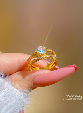 【真金电镀】开口戒指扭曲交叉个性指环食指戒网红同款简约冷淡风