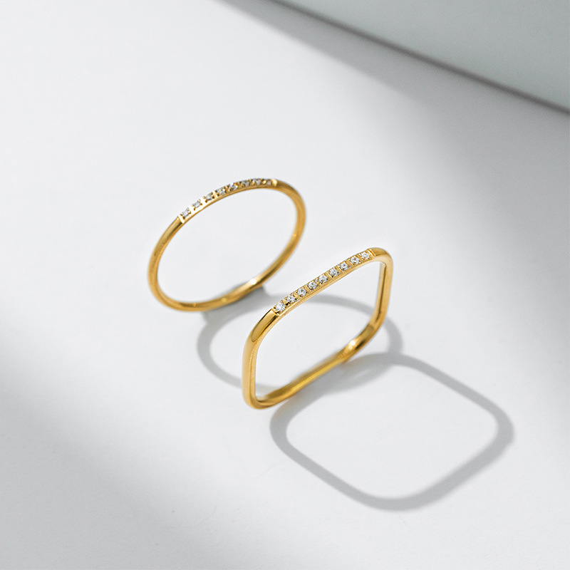 小红书同款钛钢九钻细戒指女经典网红百搭小方戒不掉色高级感手饰