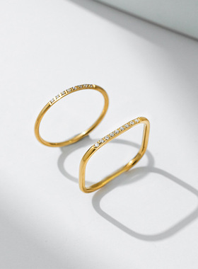 小红书同款钛钢九钻细戒指女经典网红百搭小方戒不掉色高级感手饰