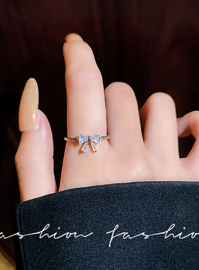 高级感小蝴蝶锆石戒指女超仙精致戒开口可调节食指戒指环冷淡风