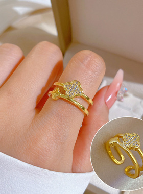【真金电镀】开口双层女时尚微镶轻奢指环食指戒网红同款冷淡风