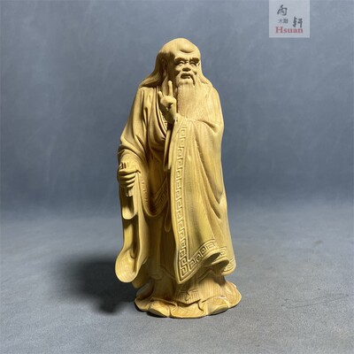极速小叶黄杨木雕圣m人老子像实木雕刻工艺品老聃道祖老子客厅书