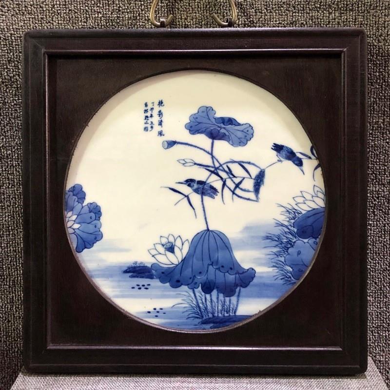 古玩古董景德鎮(zhèn)陶瓷工藝品手工花鳥古典彩繪艷影輕風(fēng)回流瓷板畫