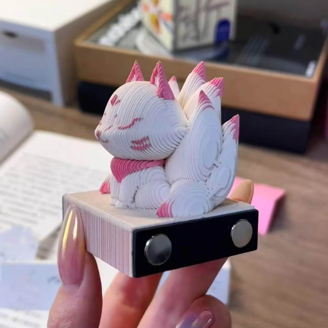 九灵3d立体纸雕手撕九尾狐狸便利贴纸摆件卡通动物创意便利贴送女