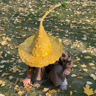 银杏叶帽子diy材料儿童草帽亲子手工作业幼儿园活动. 收集秋天