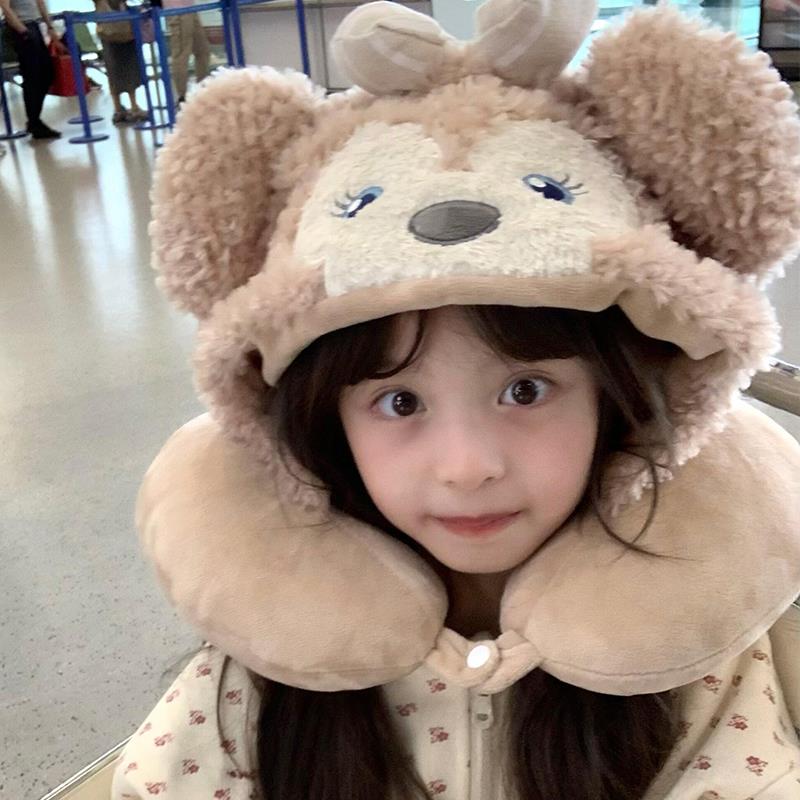 雪莉玫u型枕连帽旅行枕护颈可携式颈枕儿童长途飞机记忆棉可爱睡