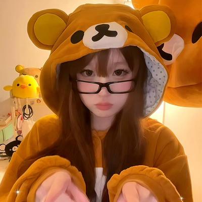 轻松熊睡衣冬季连身女加厚加绒一体式2024新款可外穿毛绒保暖可爱