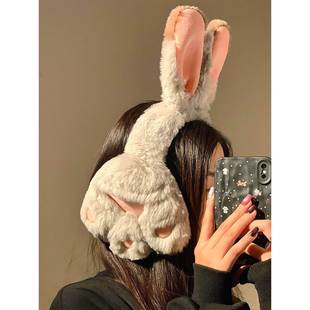 可爱兔子毛绒耳罩女秋冬季 毛茸茸防寒保暖耳暖耳捂子骑行2025新款