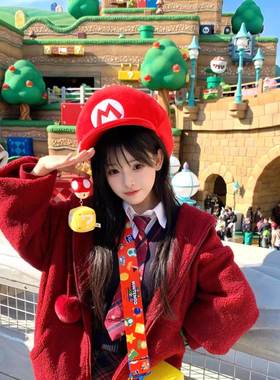 玛利欧帽子超级玛利欧宽帽簷大脸显脸小遮阳帽大头围可爱红色鸭舌