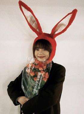 兔子头套圣诞帽子头饰红色白色女童满月领证拍照神器道具搞怪可爱