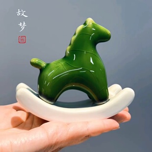 冰裂纹摇摇马陶瓷马摆件马年吉祥物高颜值桌面装饰精致高档伴手礼